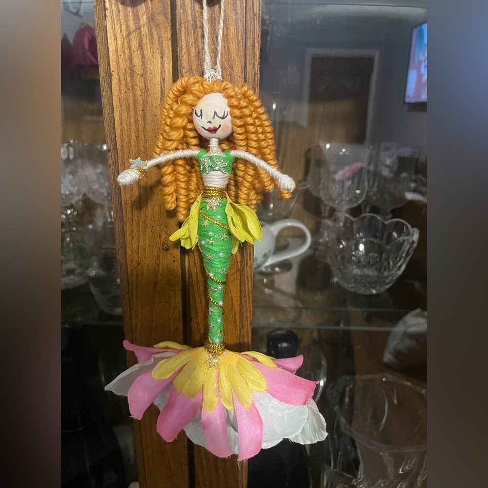 Handmade St. Patrick’s mer Doll Ornament in Green withCurly Red Hair